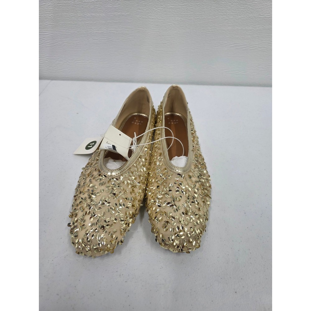 A New Day Women Gold Sequin Summer Ballet Flats Metallic Sparkle Shoes Size 11
